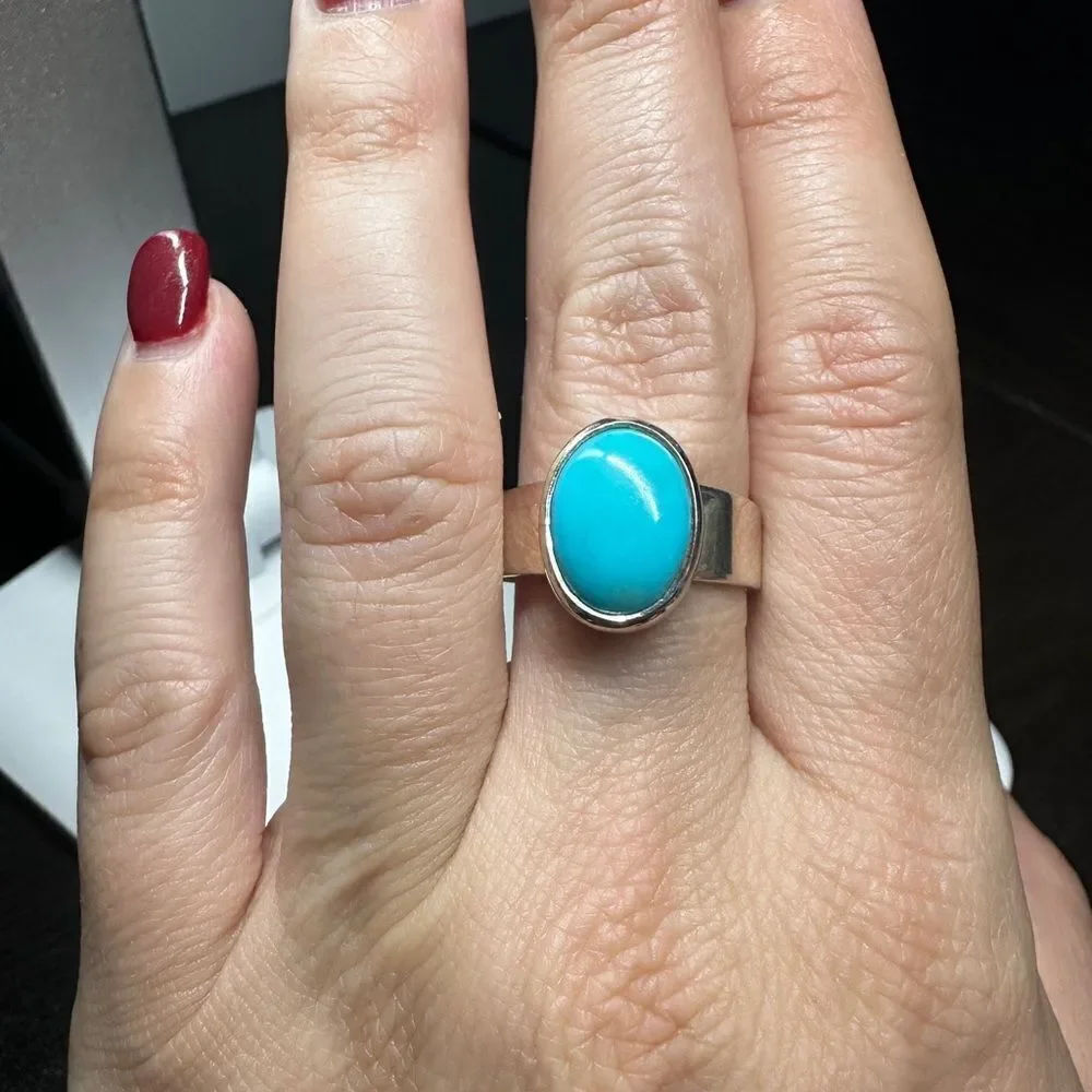 Unisex 3ct oval cabochon turquoise in solid sterling silver‎ ring!